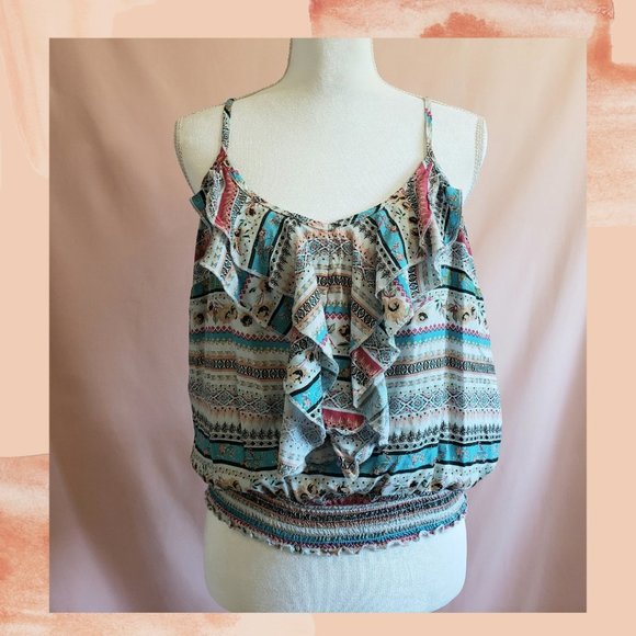 American Rag Tops - American Rag Multi Print Ruffle Tank